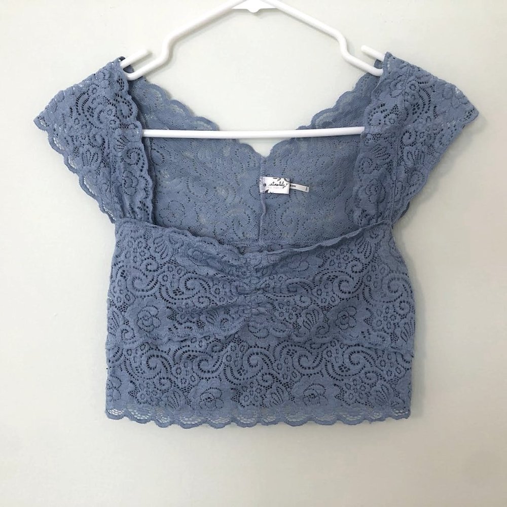 Free People Scallop Edge Lace Crop Bralette Top Blue Periwinkle Size Extra Small